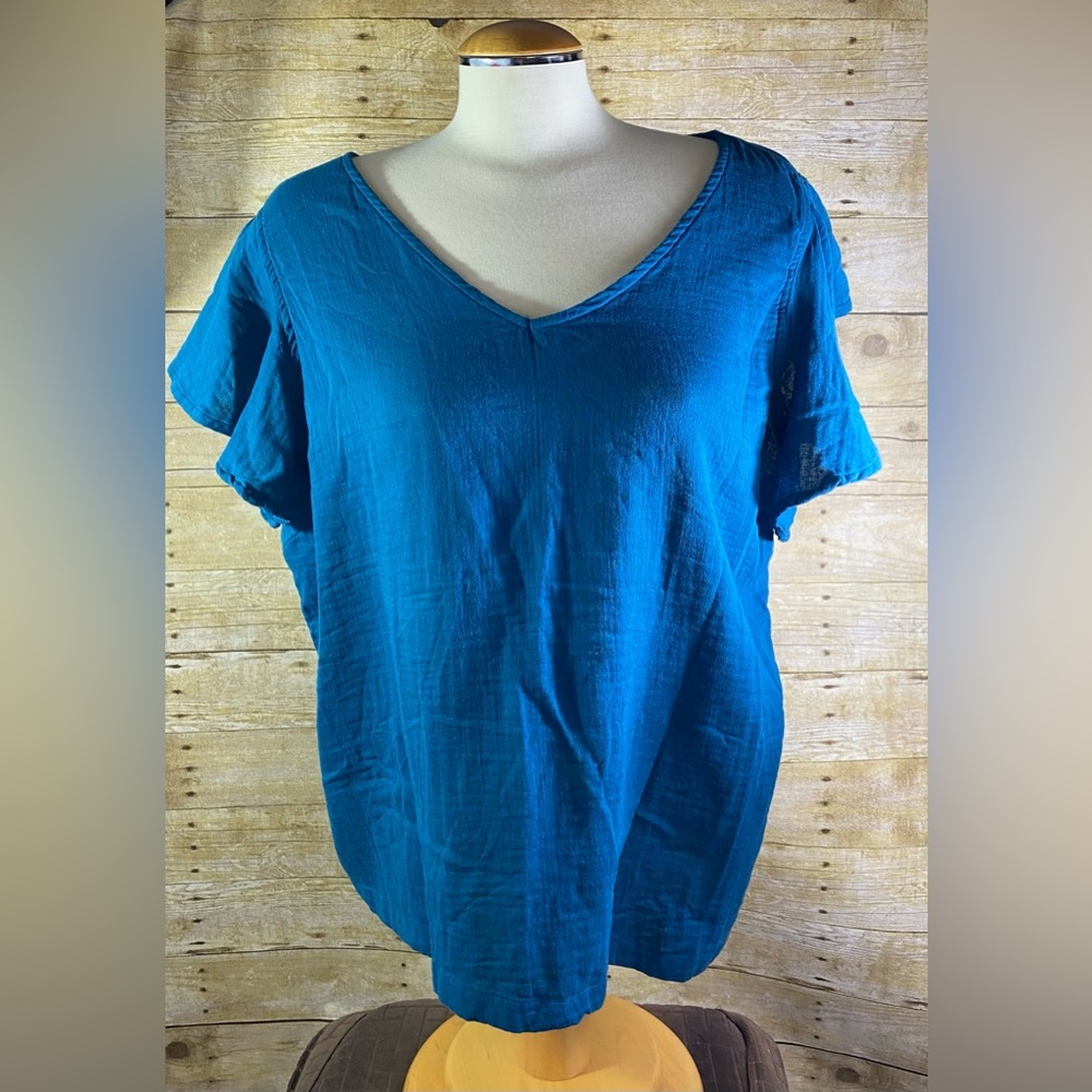 DIP Teal Top Shirt 3X Flutter Sleeve Cotton Plus NWT